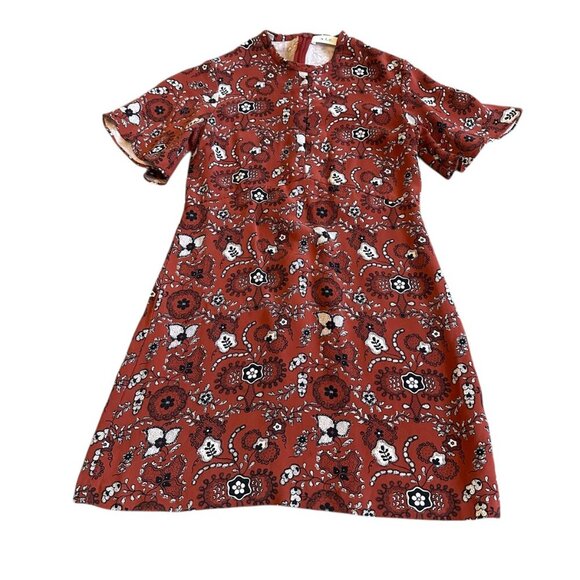 A.L.C. Spencer 100% Silk Floral Print Mini Dress Short Sleeve High Neck Size 4 - Picture 2 of 14